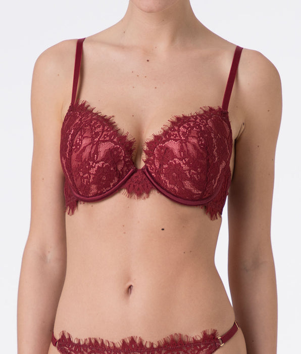 Lovable Underwired Push-Up Bra Le Studio in lace and tulle, dark red