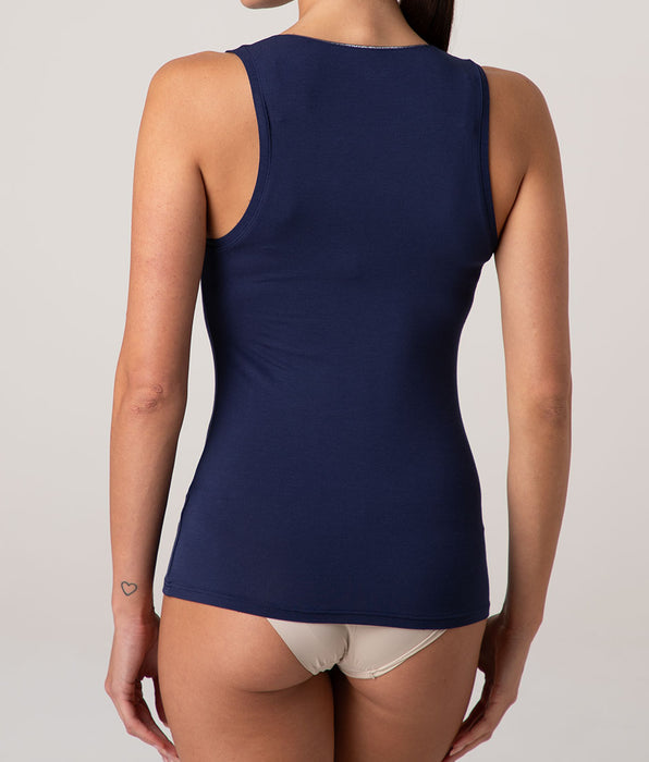 Lovable Canotta Scollo Tondo Micromodal con dettaglio lurex, blu notte