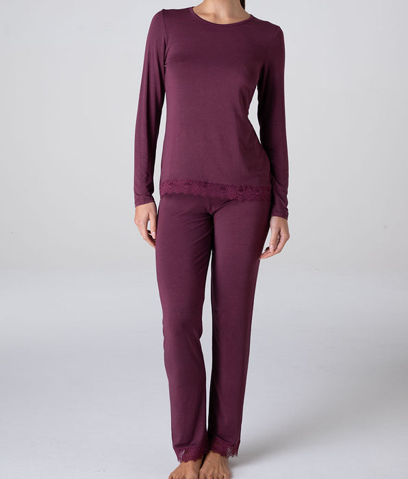 Lovable Long Elegant Modal Pajamas, wine red