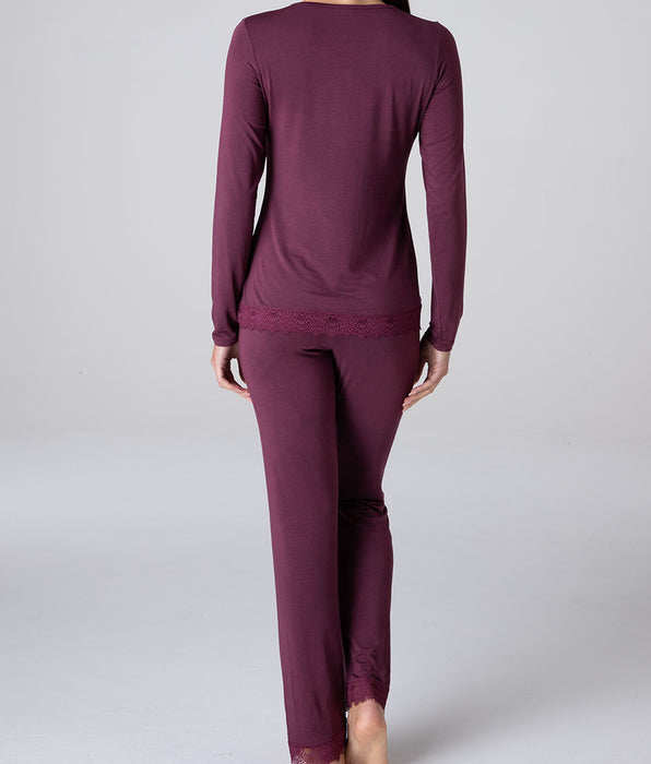 Lovable Long Elegant Modal Pajamas, wine red