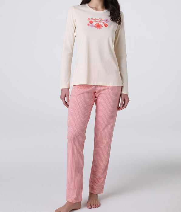 Lovable Pigiama Lungo in Jersey, avorio stampato