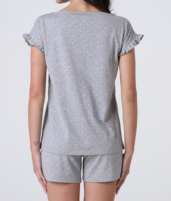 Lovable Pigiama Corto in Jersey, grigio melange a pois