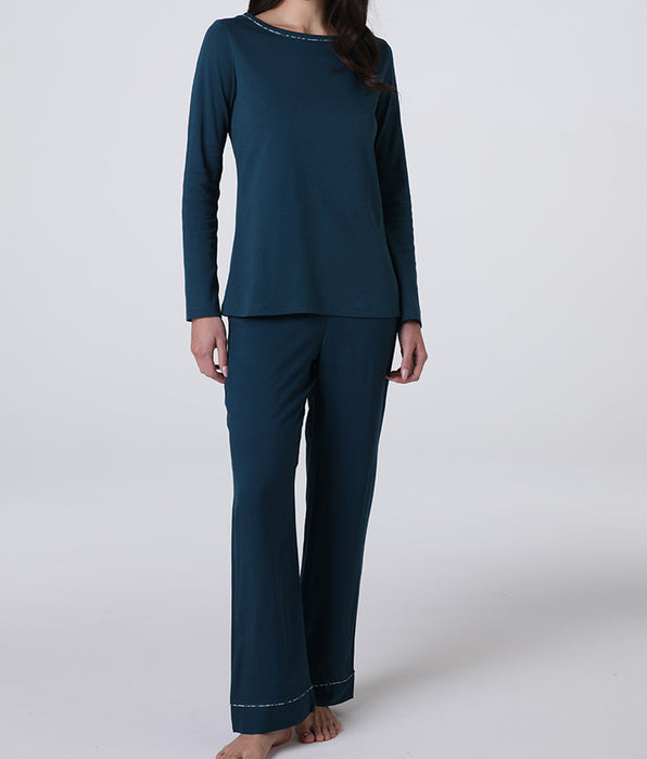 Lovable Pigiama Lungo Interlock e Tela di Viscosa, ottanio