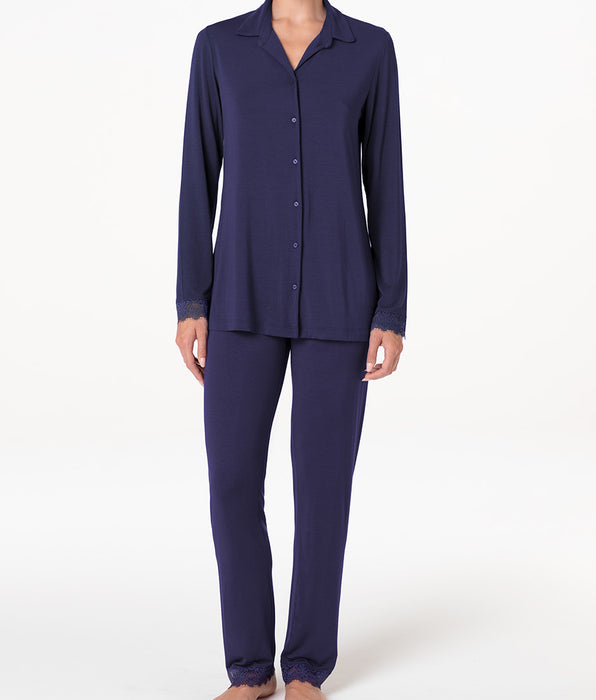 Lovable Pigiama Lungo Aperto Elegant Modal, blu notte