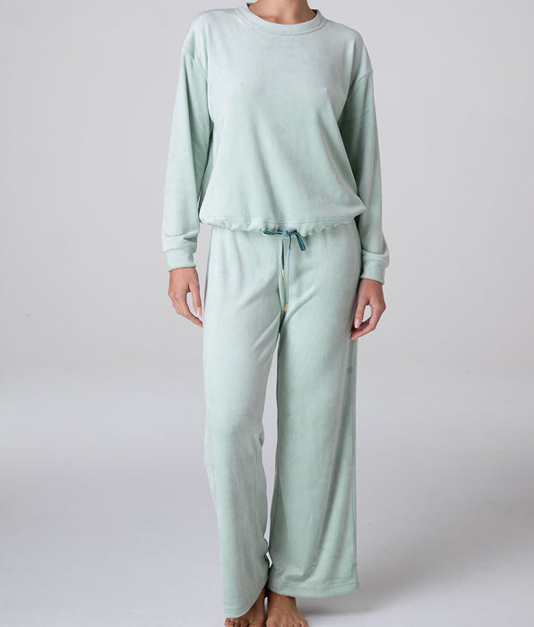 Lovable Long Round-Neck Chenille Pajamas, frosty green
