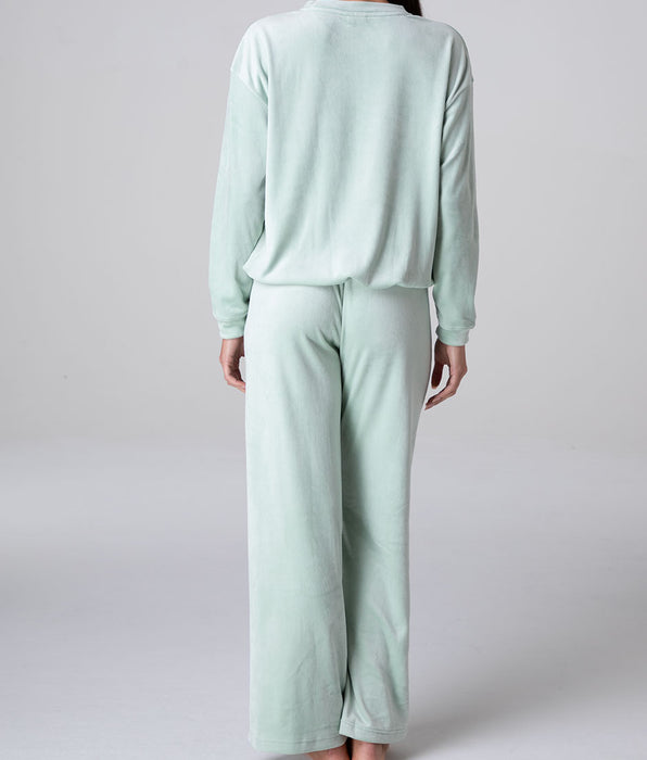 Lovable Long Round-Neck Chenille Pajamas, frosty green