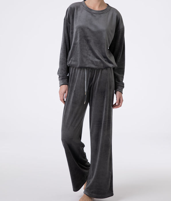 Lovable Long Round-Neck Chenille Pajamas, smoke grey