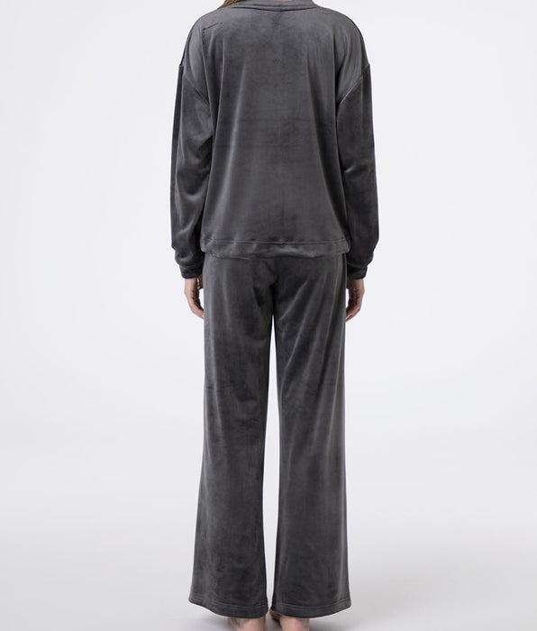 Lovable Long Round-Neck Chenille Pajamas, smoke grey