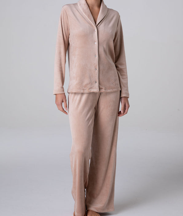 Lovable Long Open Chenille Pajamas, latte brown