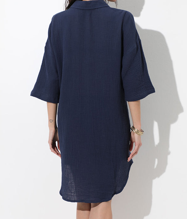 Lovable Abito camicia manica 3/4 in cotone intrecciato, blu notte