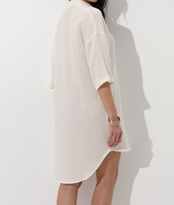Lovable Abito camicia manica 3/4 in cotone intrecciato, bianco seta