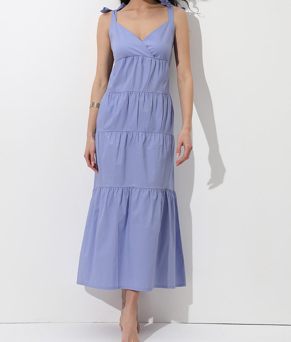 Lovable Abito Lungo con Spalline in Cotone, azzurro polvere lillato