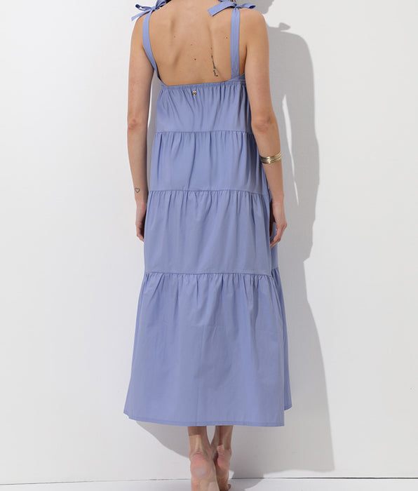 Lovable Abito Lungo con Spalline in Cotone, azzurro polvere lillato