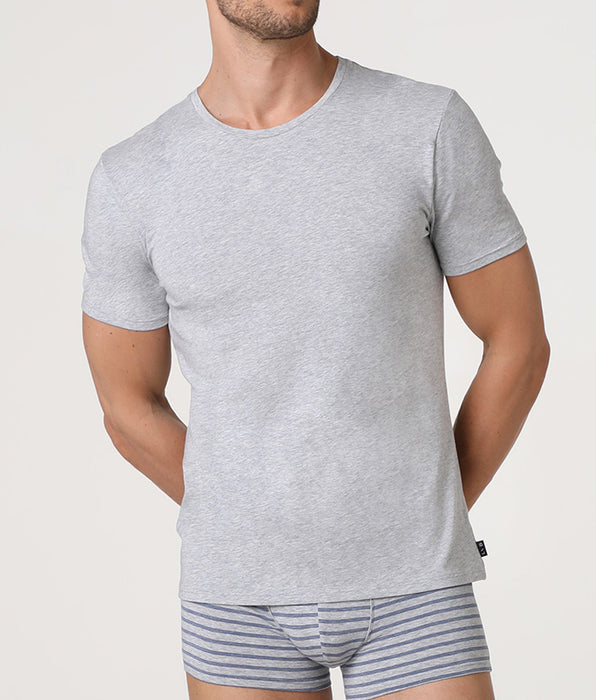Lovable Jacquard Cotton Modal Crew Neck T-Shirt, heather gray