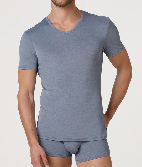 Lovable Micromodal Piqué V-Neck T-Shirt, Dark Air Force Blue