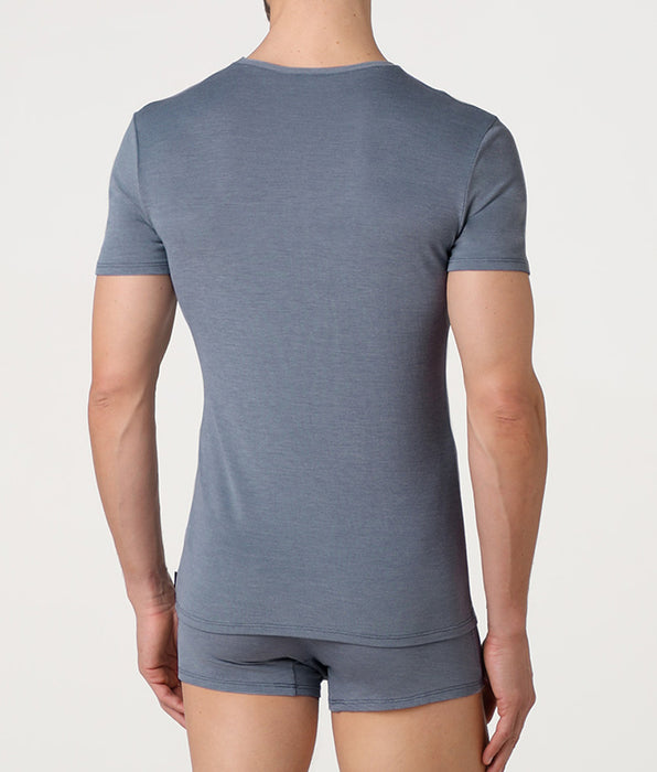 Lovable Micromodal Piqué V-Neck T-Shirt, Dark Air Force Blue