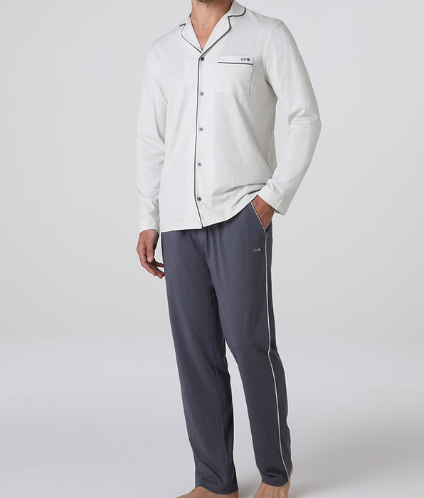 Lovable Pigiama Lungo Aperto in Jersey di cotone, grigio chiaro