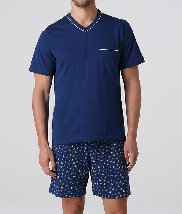 Lovable Short V-neck Jersey Pajamas, midnight blue