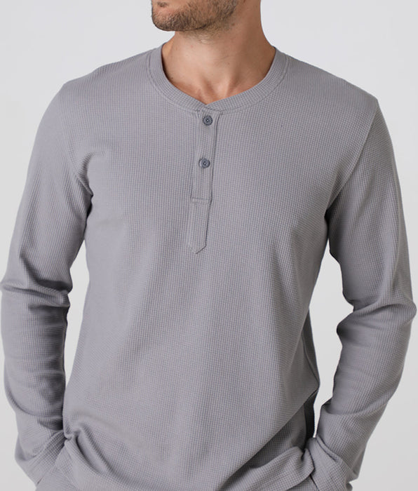 Lovable Serafino Long Waffle Pajamas, Gray