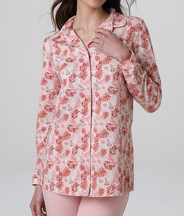 Lovable Long open jersey pajamas, powder pink print