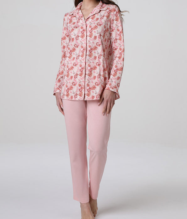 Lovable Long open jersey pajamas, powder pink print