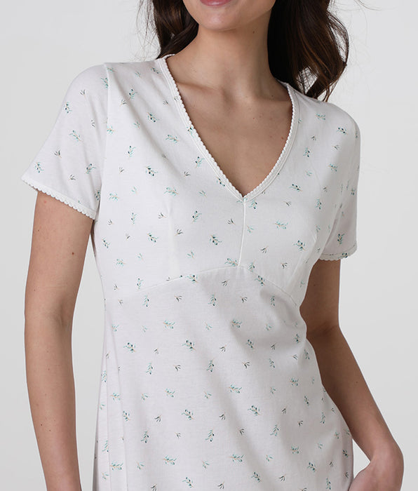 Lovable Camicia da Notte Manica Corta con scollo a V in Jersey, bianco latte stampato