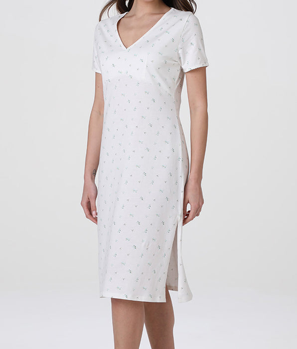 Lovable Camicia da Notte Manica Corta con scollo a V in Jersey, bianco latte stampato