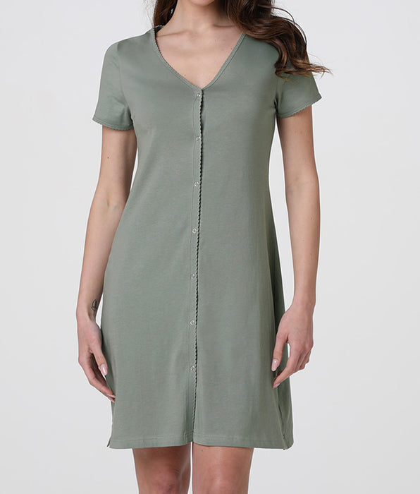 Lovable Open Short Sleeve Jersey Nightgown, Vintage Green