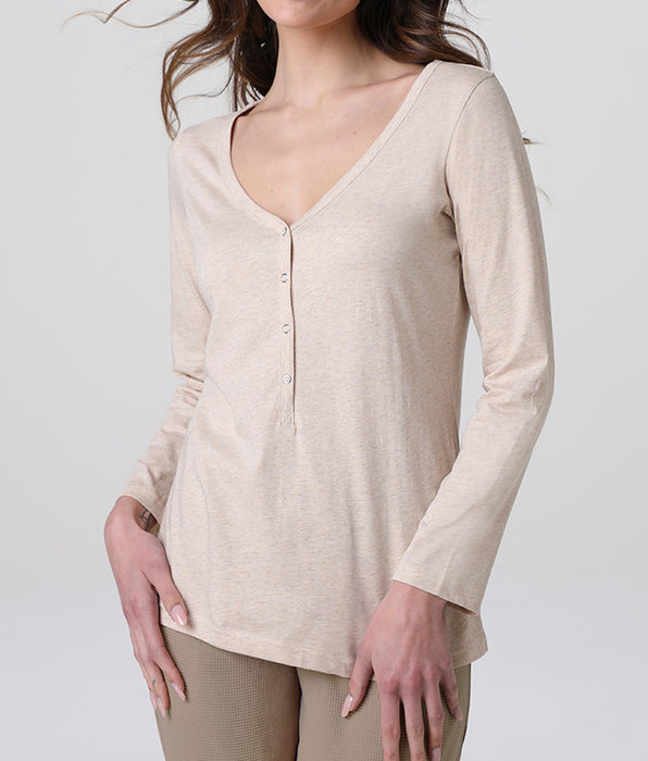 Lovable Long jersey and waffle jersey pajamas, cappuccino