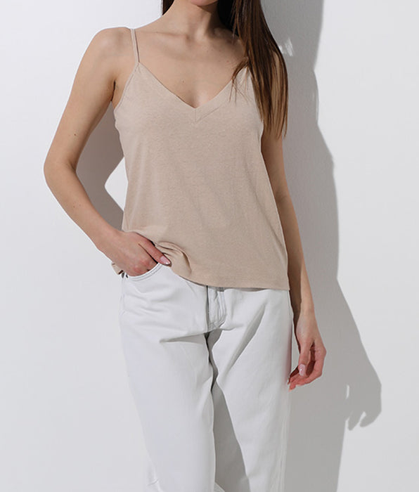 Lovable Top con scollo a V in cotone e lino, cappuccino