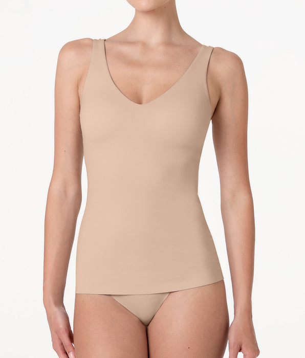 Lovable Canotta Scollo a V con Reggiseno Integrato Invisible Fusion in microfibra, nudo chiaro