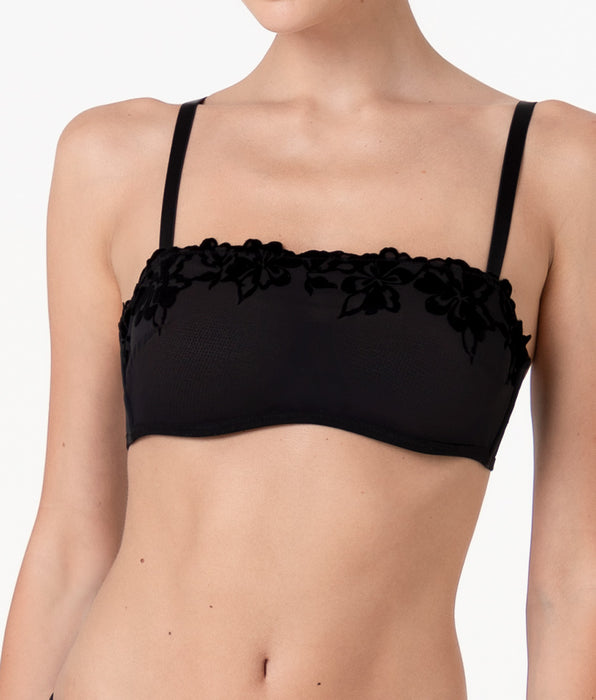 Lovable Reggiseno a Fascia con Ferretto Velvet Embroidery in tulle e velluto, nero