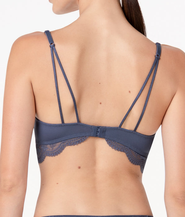 Lovable Reggiseno senza ferretto imbottito Casual Rib Lace in microfibra e pizzo, blu polvere