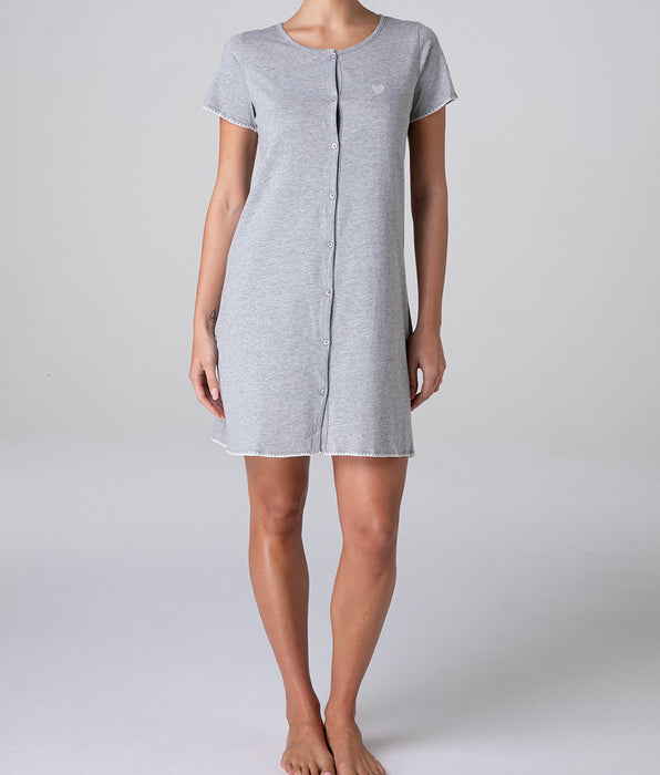 Lovable Short-sleeved open nightdress in jersey, heather gray