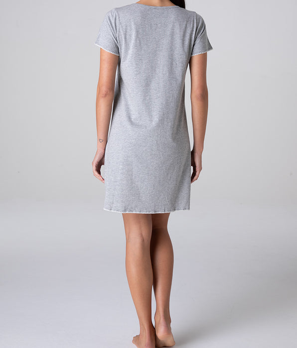 Lovable Short-sleeved open nightdress in jersey, heather gray