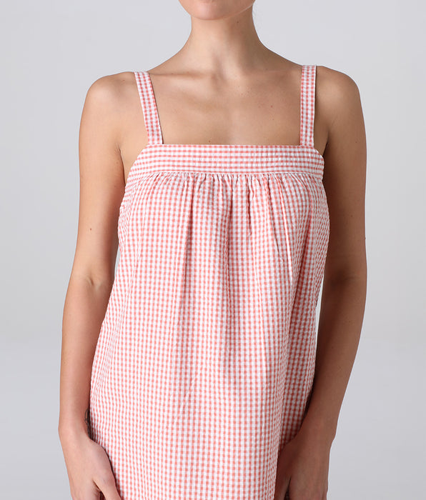 Lovable Camicia da Notte Smanicata in Tela Seersucker di cotone, vichy terracotta