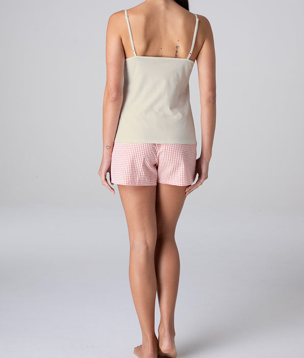 Lovable Top e Pantaloncino in Jersey di Cotone e Tela Seersucker, bianco latte