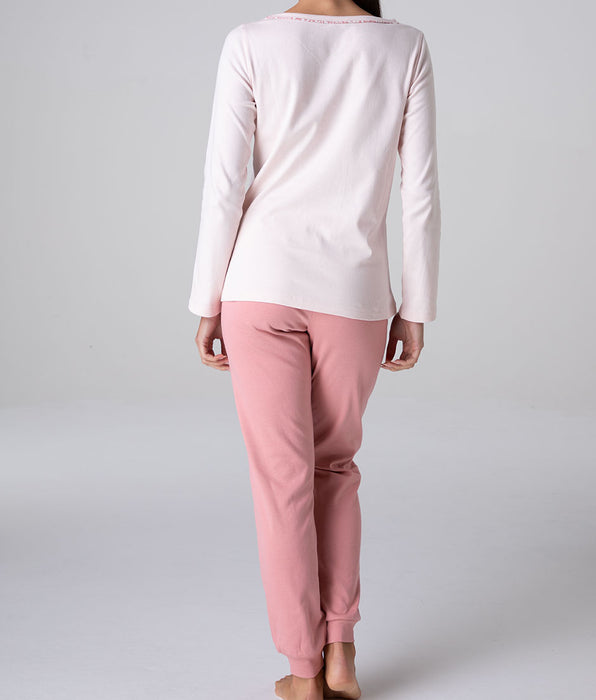 Lovable Round-Neck Interlock Long Pajamas, powder pink