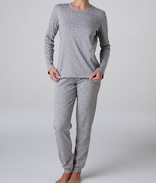 Lovable Pigiama Lungo Girocollo in Interlock, grigio melange