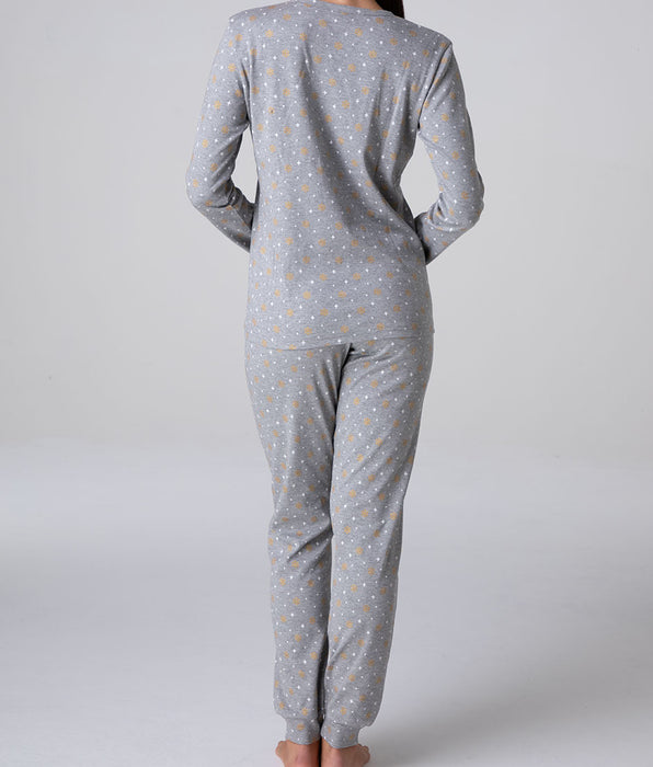 Lovable Pigiama Lungo Girocollo in Interlock, grigio melange