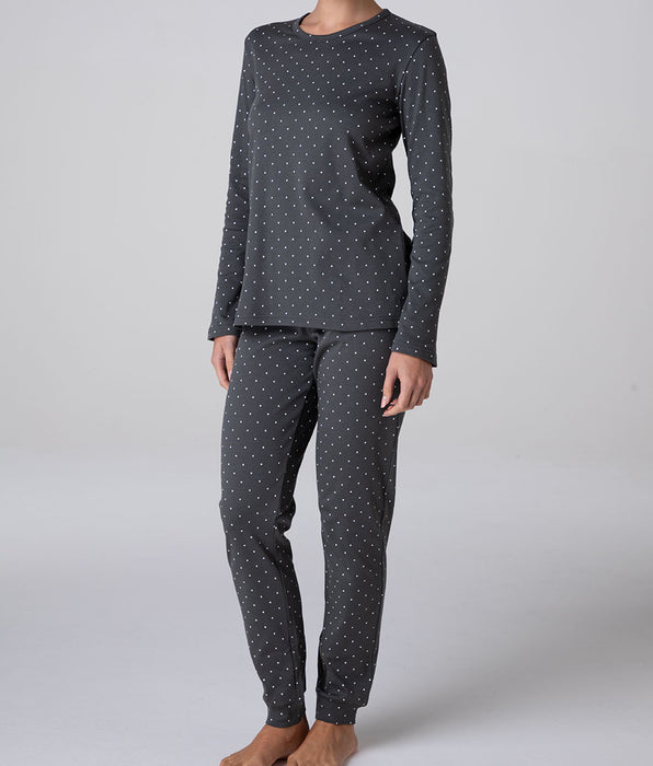 Lovable Long crew neck interlock pyjamas, printed smoky grey