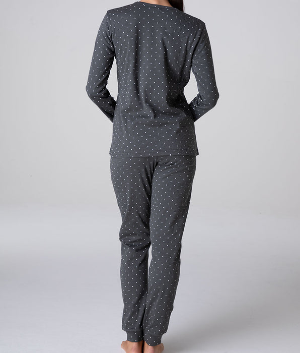 Lovable Long crew neck interlock pyjamas, printed smoky grey
