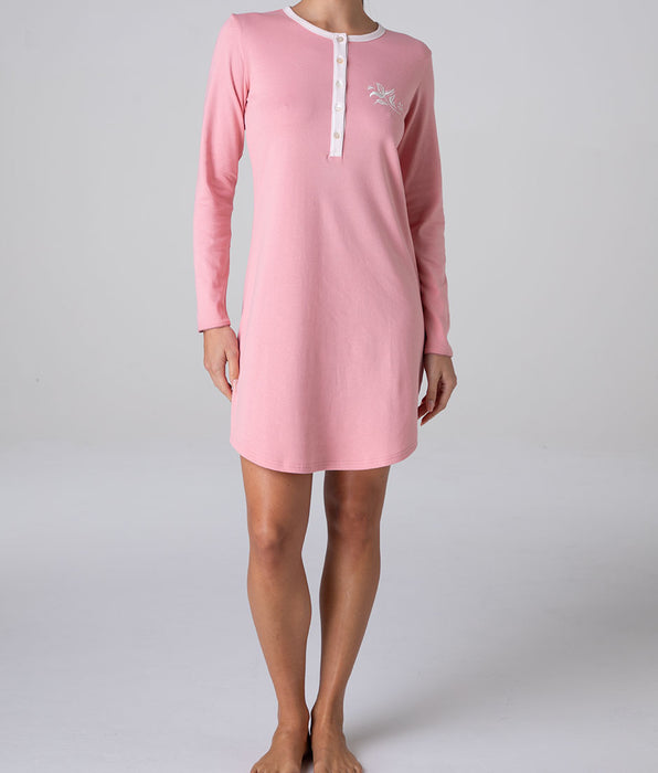 Lovable Camicia da Notte Serafino Manica Lunga in Interlock, rosa