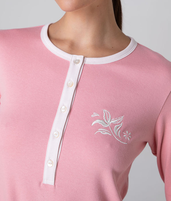 Lovable Camicia da Notte Serafino Manica Lunga in Interlock, rosa