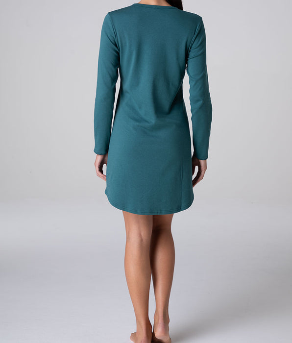 Lovable Camicia da Notte Serafino Manica Lunga in Interlock, verde mediterraneo