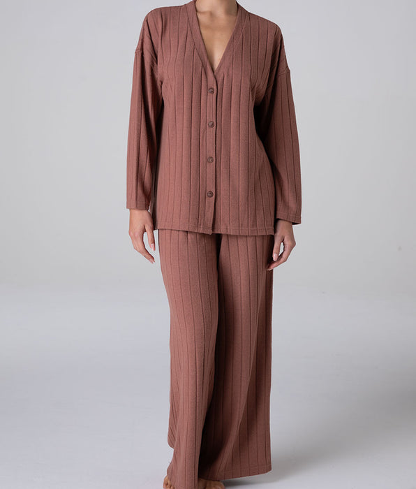 Lovable Open Cardigan Loungewear in Warm Rib-Knit, warm amber