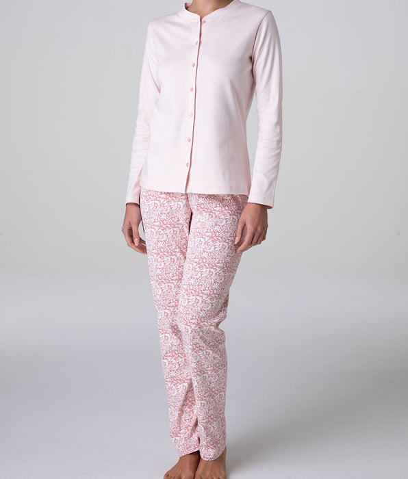 Lovable Long Open Interlock Pajamas, powder pink