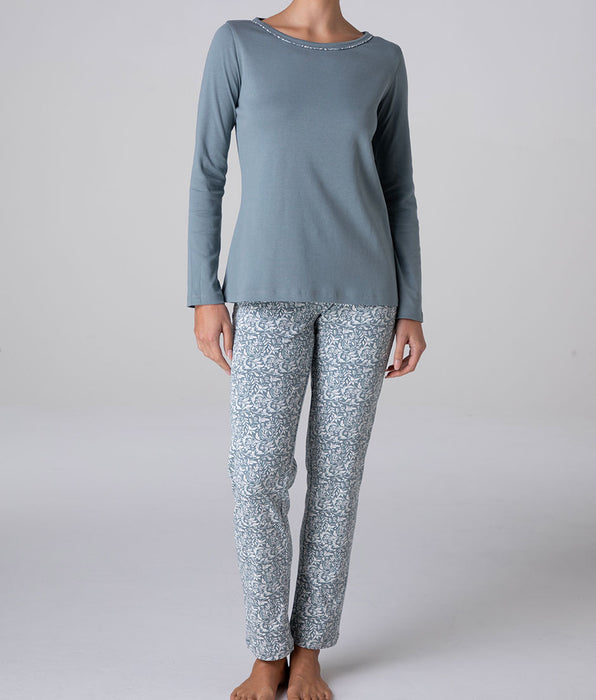 Lovable Round-Neck Interlock Long Pajamas, dusty blue