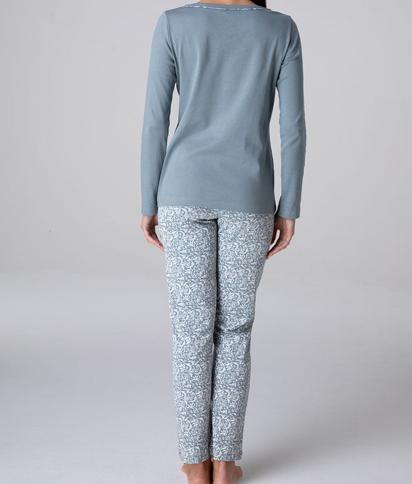 Lovable Round-Neck Interlock Long Pajamas, dusty blue