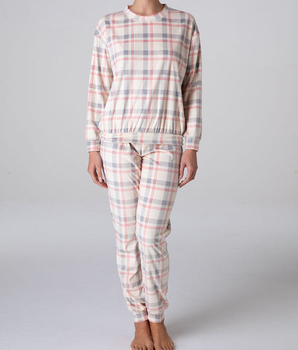 Lovable Homewear Girocollo in Micropile, bianco latte stampato